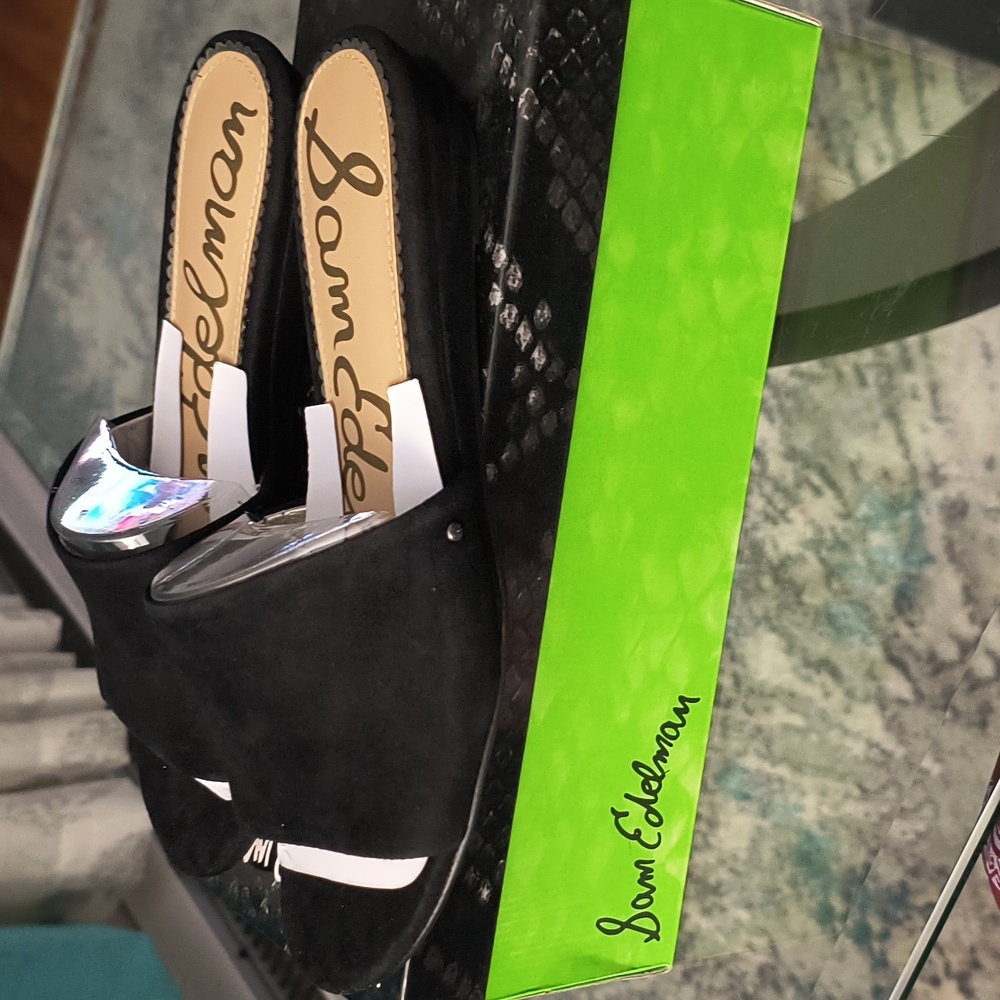 Sam Edelman Black Suede Open-Toe Slide Sandals - Picture 4 of 7